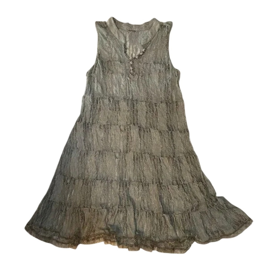 Free People Light Sage Tiered Lace Mini Dress